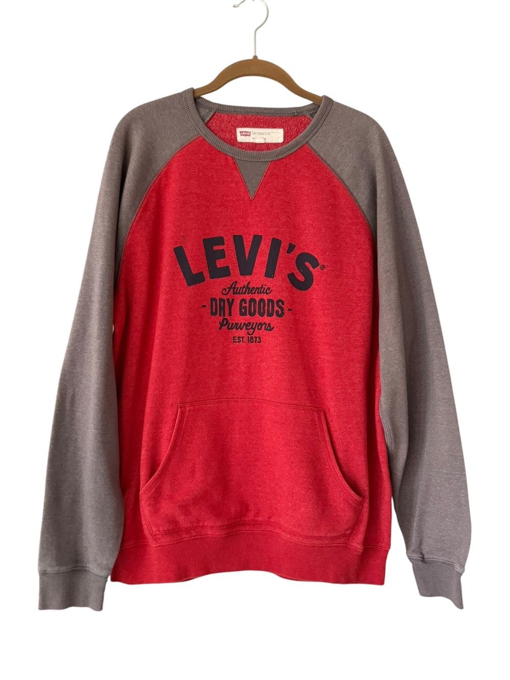 Levi's Logo Crew Raglan Crewneck Fleece Sweatshirt Red Gray Size Men’s Large